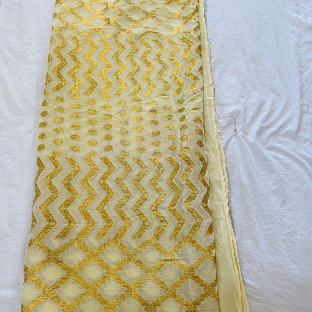 Elegant Gold and Cream Patterned soft Fabric saree